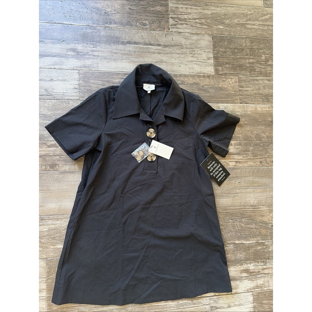 Tuckernuck Black Short-Sleeve Midi Dress with Buttons